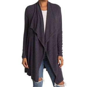 H by Bordeaux Mix Rib Cozy Waterfall Cardigan HT Licorice soft stretch longline